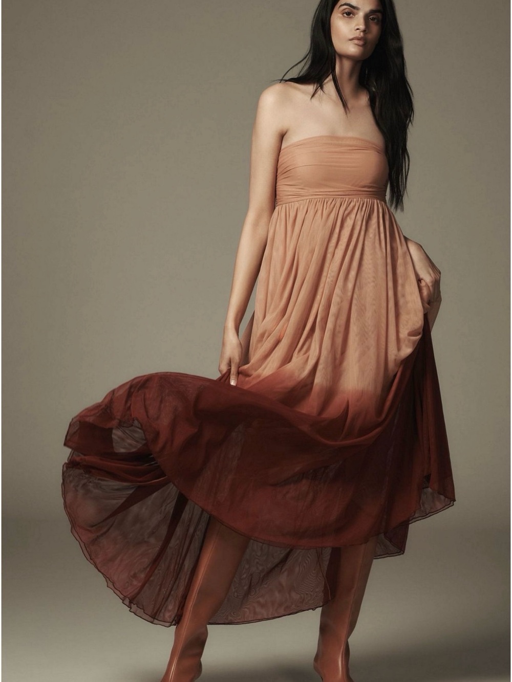Anthropologie Let Me Be Ombre Maxi Dress in Peach to Rust Size Small